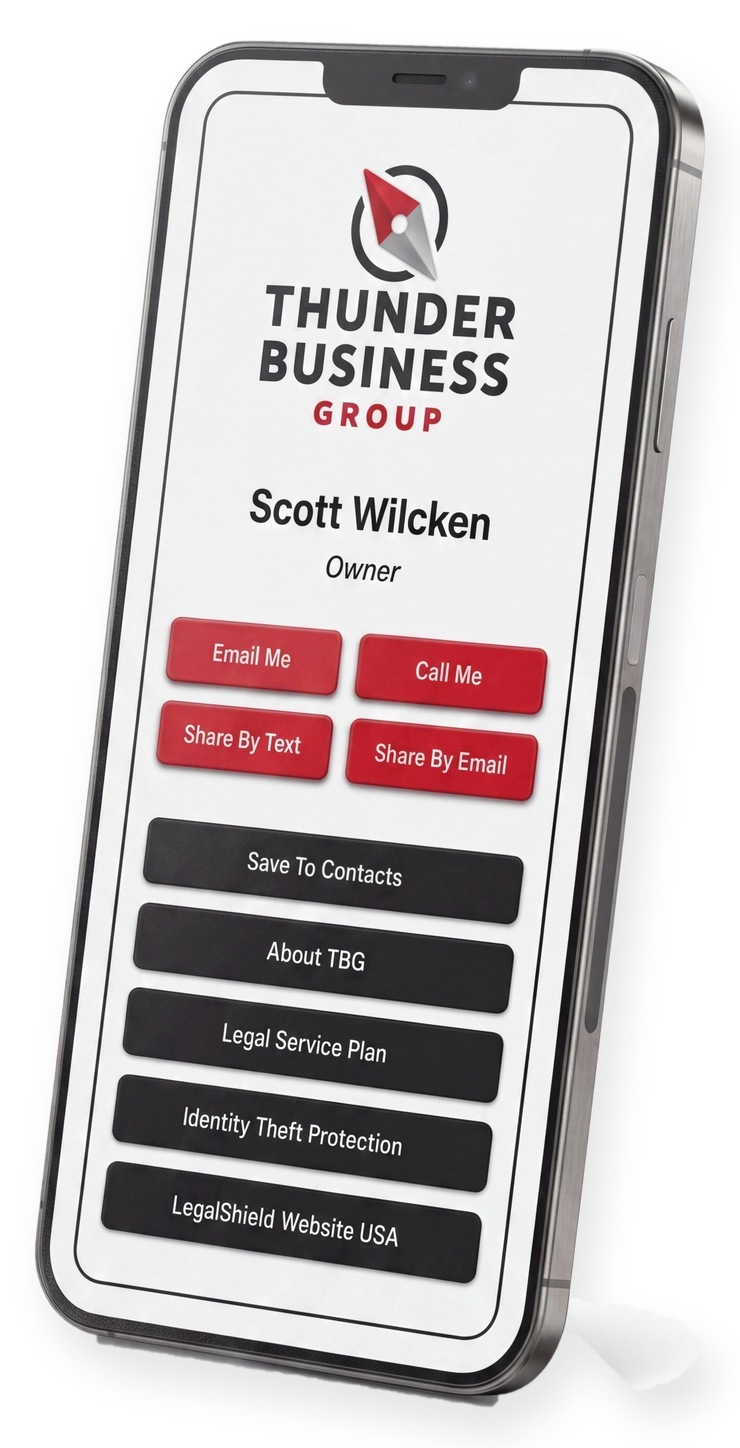 Scott Wilcken's digital business card shown on a phone